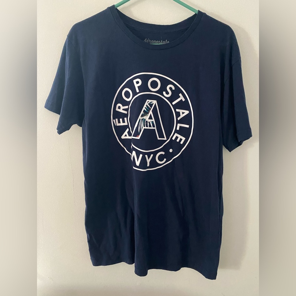 Aeropostale T-shirt Graphic Logo Short Sleeve Blue Men’s Size L Tropical Logo